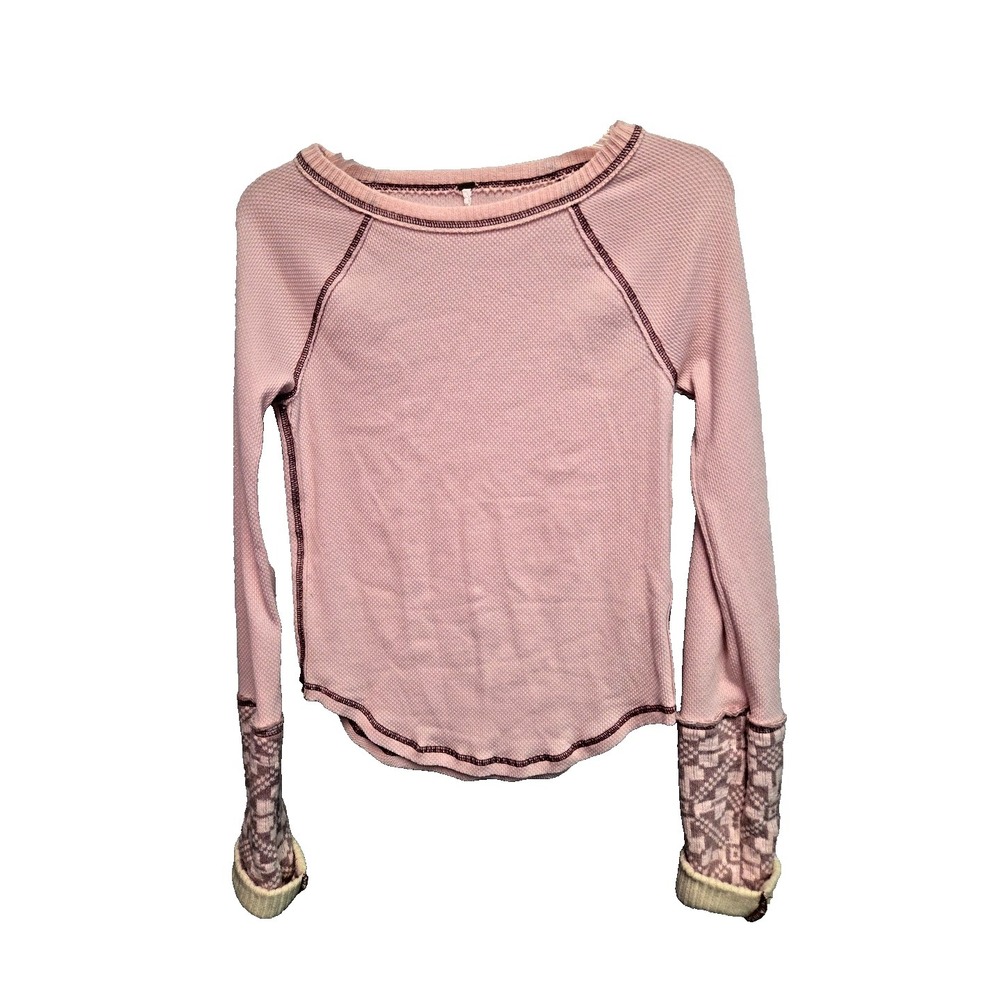 Free People We The Free All In Cuff Top In Pink Ivory Combo Thermal Size Small